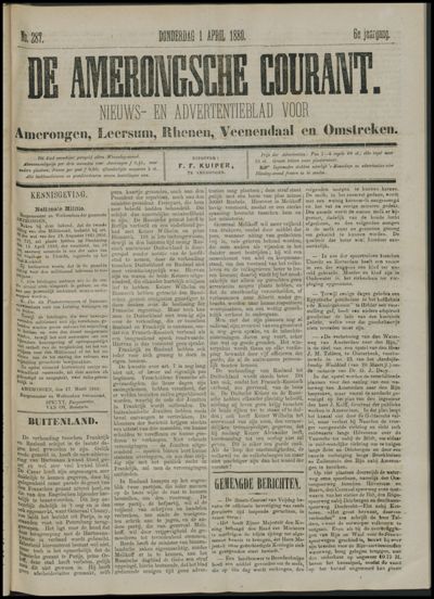 De Amerongsche Courant, 1 april 1880 (jrg. 6)