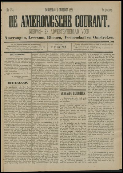 De Amerongsche Courant, 1 december 1881 (jrg. 8)