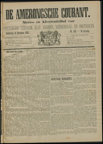 De Amerongsche Courant, 16 november 1882 (jrg. 9)