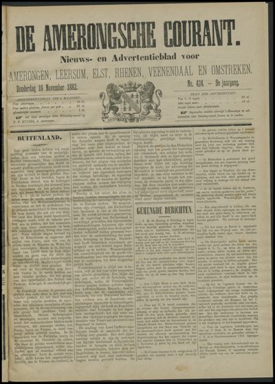 De Amerongsche Courant, 16 november 1882 (jrg. 9)