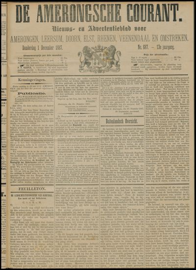 De Amerongsche Courant, 1 december 1887 (jrg. 13)