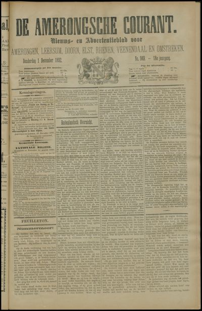 De Amerongsche Courant, 1 december 1892 (jrg. 18)