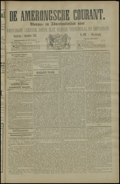 De Amerongsche Courant, 1 december 1892 (jrg. 18)