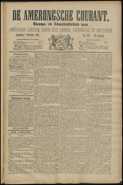 De Amerongsche Courant, 1 december 1898 (jrg. 24)
