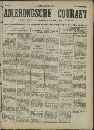 De Amerongsche Courant, 1 april 1922 (jrg. 1)