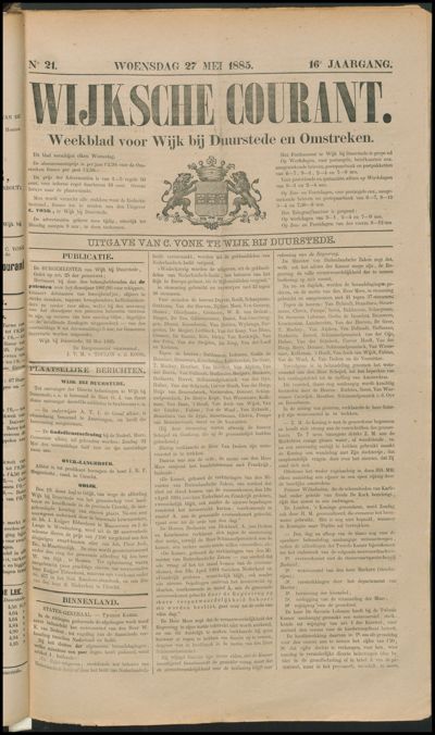 Wijkse Courant, 27 mei 1885 (nr. 21, jrg. 16)