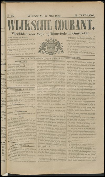 Wijkse Courant, 27 mei 1885 (nr. 21, jrg. 16)