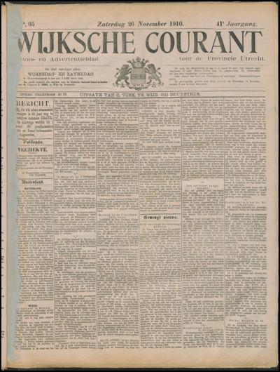 Wijkse Courant, 26 november 1910 (nr. 95, jrg. 41)
