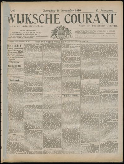 Wijkse Courant, 26 november 1910 (nr. 95, jrg. 41)