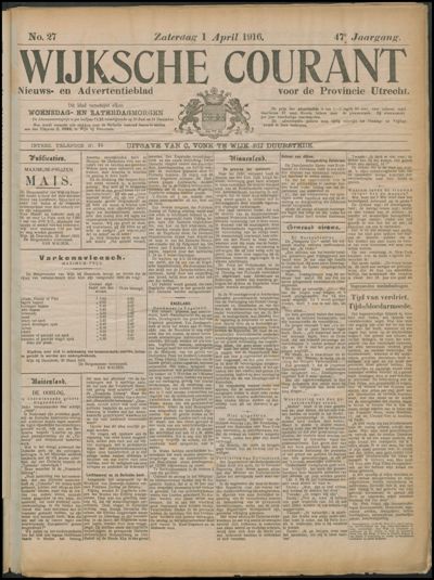 Wijkse Courant, 1 april 1916 (nr. 27, jrg. 47)