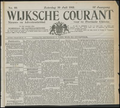 Wijkse Courant, 30 juli 1921 (nr. 60, jrg. 52)