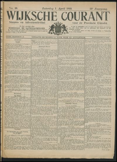 Wijkse Courant, 1 april 1922 (nr. 26, jrg. 53)