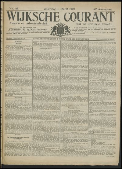 Wijkse Courant, 1 april 1922 (nr. 26, jrg. 53)