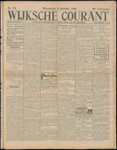 Wijkse Courant, 9 oktober 1929 (nr. 81, jrg. 60)