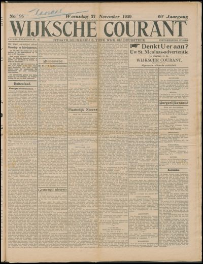Wijkse Courant, 27 november 1929 (nr. 95, jrg. 60)