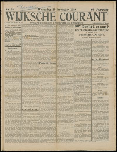 Wijkse Courant, 27 november 1929 (nr. 95, jrg. 60)
