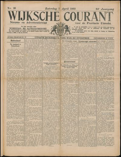 Wijkse Courant, 1 april 1933 (nr. 26, jrg. 64)