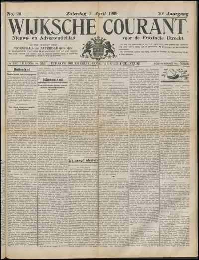 Wijkse Courant, 1 april 1939 (nr. 26, jrg. 70)