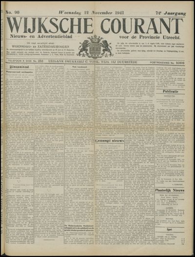 Wijkse Courant, 12 november 1941 (nr. 90, jrg. 72)
