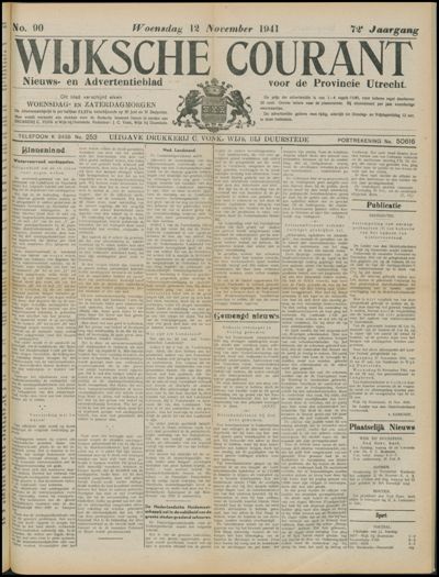 Wijkse Courant, 12 november 1941 (nr. 90, jrg. 72)
