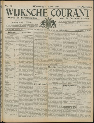 Wijkse Courant, 1 april 1942 (nr. 26, jrg. 73)