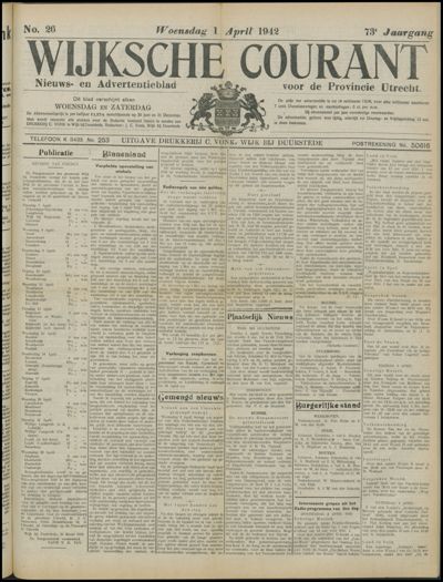 Wijkse Courant, 1 april 1942 (nr. 26, jrg. 73)