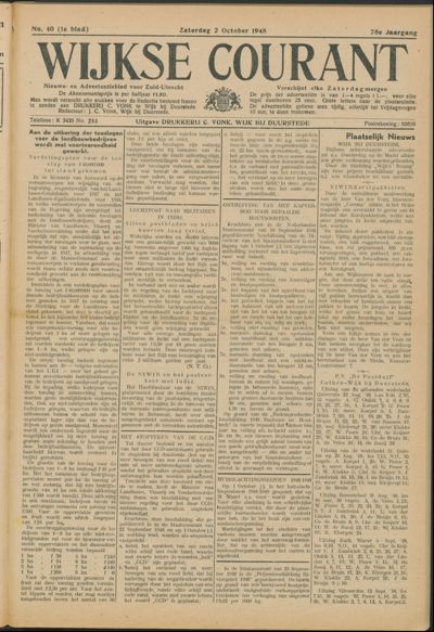 Wijkse Courant, 2 oktober 1948 (nr. 40, jrg. 78)