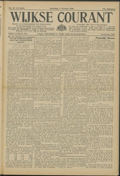 Wijkse Courant, 2 oktober 1948 (nr. 40, jrg. 78)