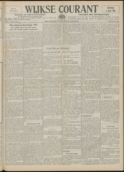 Wijkse Courant, 1 april 1961 (nr. 13, jrg. 92)