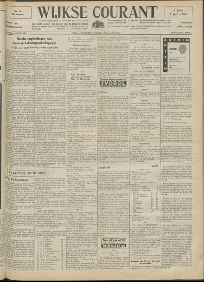 Wijkse Courant, 1 april 1966 (nr. 13, jrg. 97)