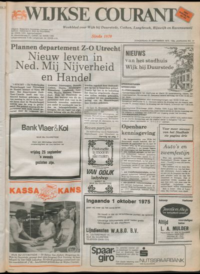 Wijkse Courant, 25 september 1975 (nr. 37, jrg. 106)