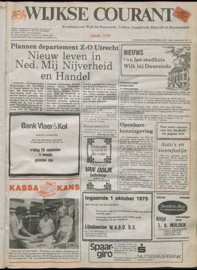 Wijkse Courant, 25 september 1975 (nr. 37, jrg. 106)