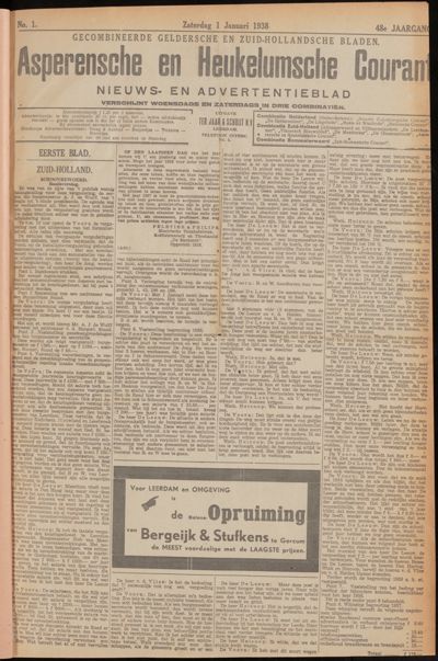 Asperensche en Heukelumsche Courant, 1 januari 1938