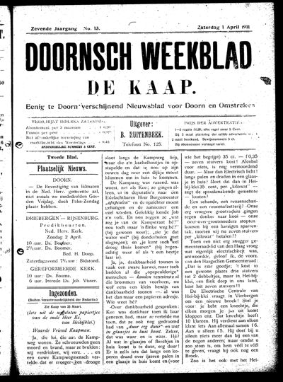 De Kaap, 1 april 1911