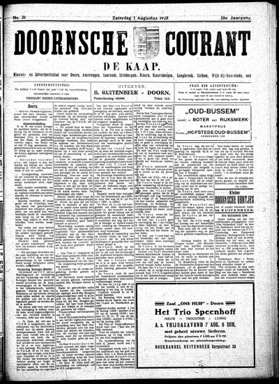 De Kaap, 1 augustus 1925