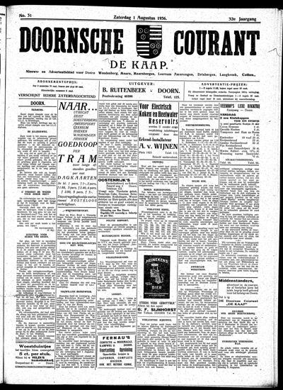 De Kaap, 1 augustus 1936