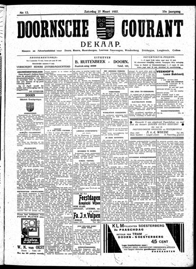 De Kaap, 27 maart 1937