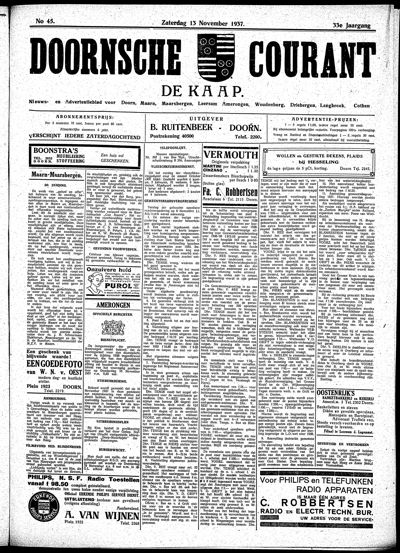 De Kaap, 13 november 1937