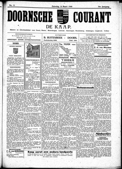 De Kaap, 16 maart 1940
