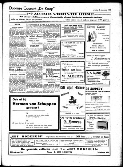De Kaap, 1 augustus 1958