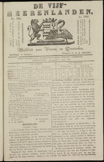 De Vijfheerenlanden, 4 oktober 1868
