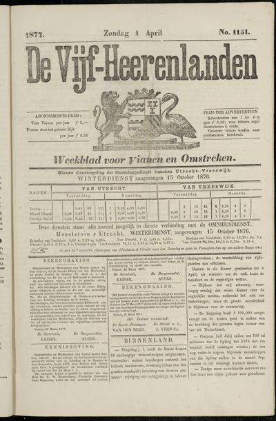 De Vijfheerenlanden, 1 april 1877