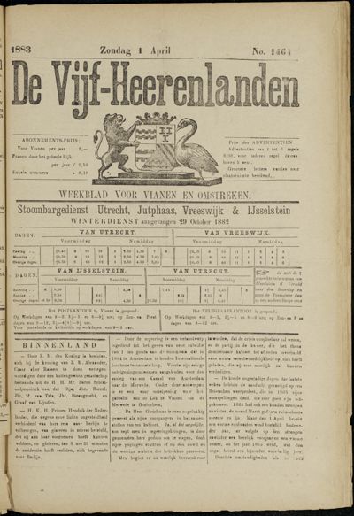 De Vijfheerenlanden, 1 april 1883