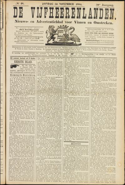 De Vijfheerenlanden, 30 november 1884