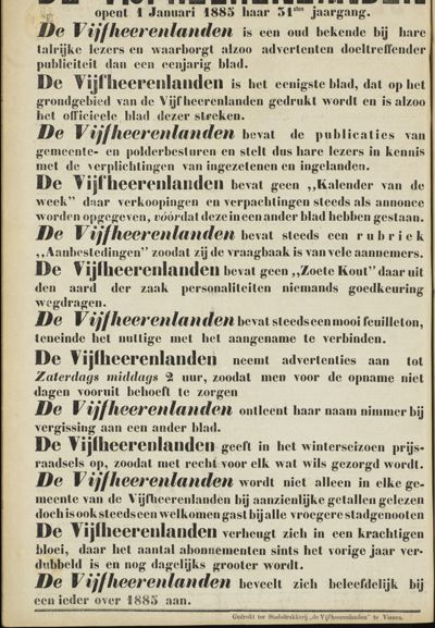 De Vijfheerenlanden, 30 november 1884