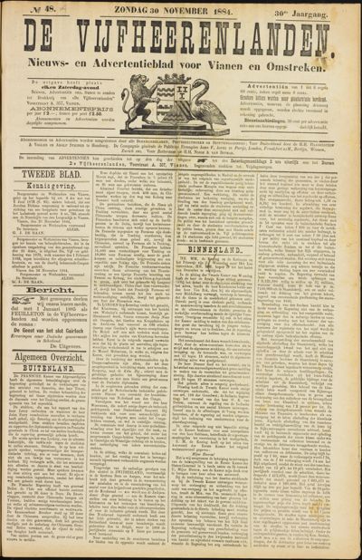 De Vijfheerenlanden, 30 november 1884