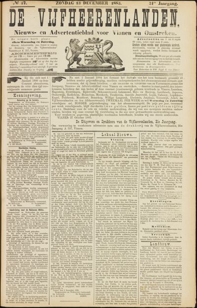 De Vijfheerenlanden, 13 december 1885
