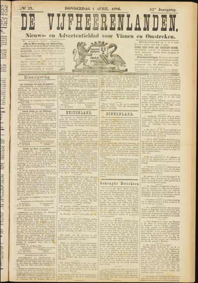De Vijfheerenlanden, 1 april 1886