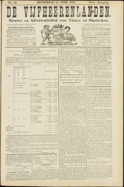 De Vijfheerenlanden, 28 april 1887