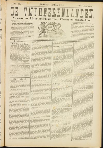 De Vijfheerenlanden, 1 april 1888